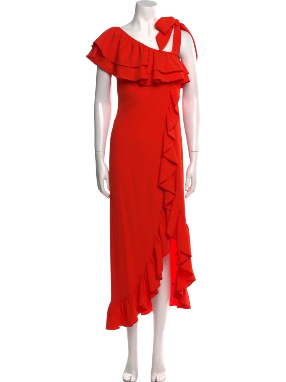 Ganni Clark Rare Ruffle Crepe Maxi Dress In Big Apple Red Size 42 / XL